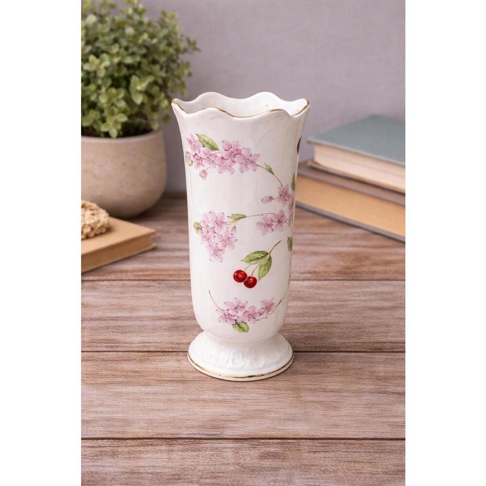 Vintage Aynsley Cherry Blossom Fine Pattern Bone China Vase With Gold Trim 6.5"